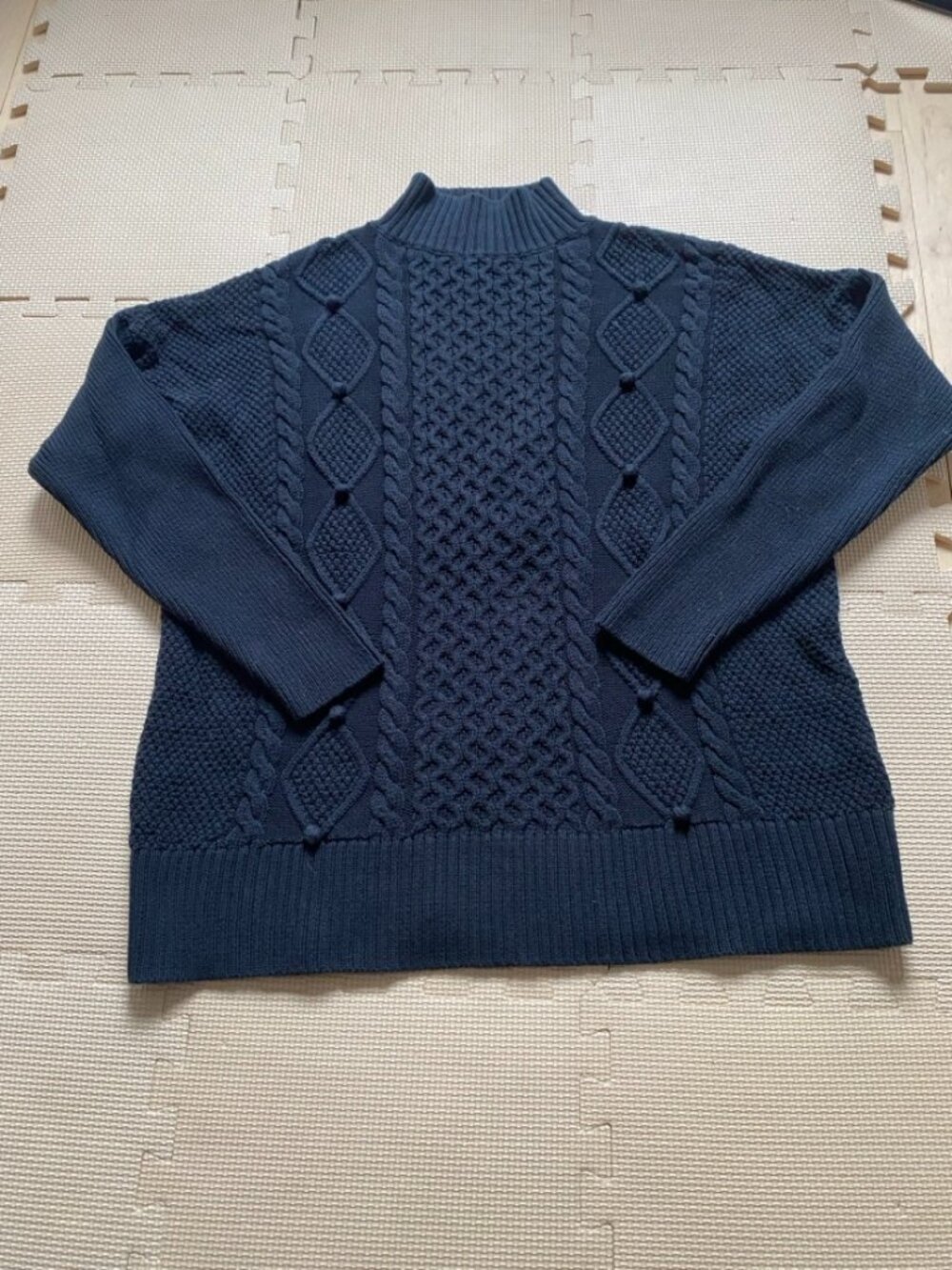 J.Crew Black Cable Knit Turtleneck Sweater 100% Cotton M